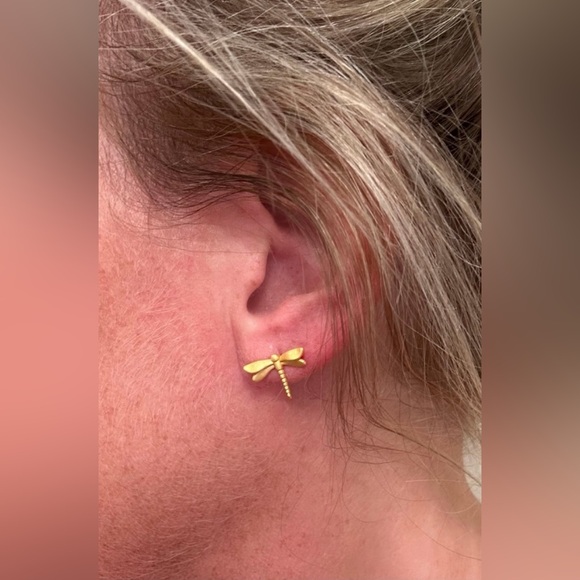 Gold Dragonfly Earrings - Picture 2 of 2